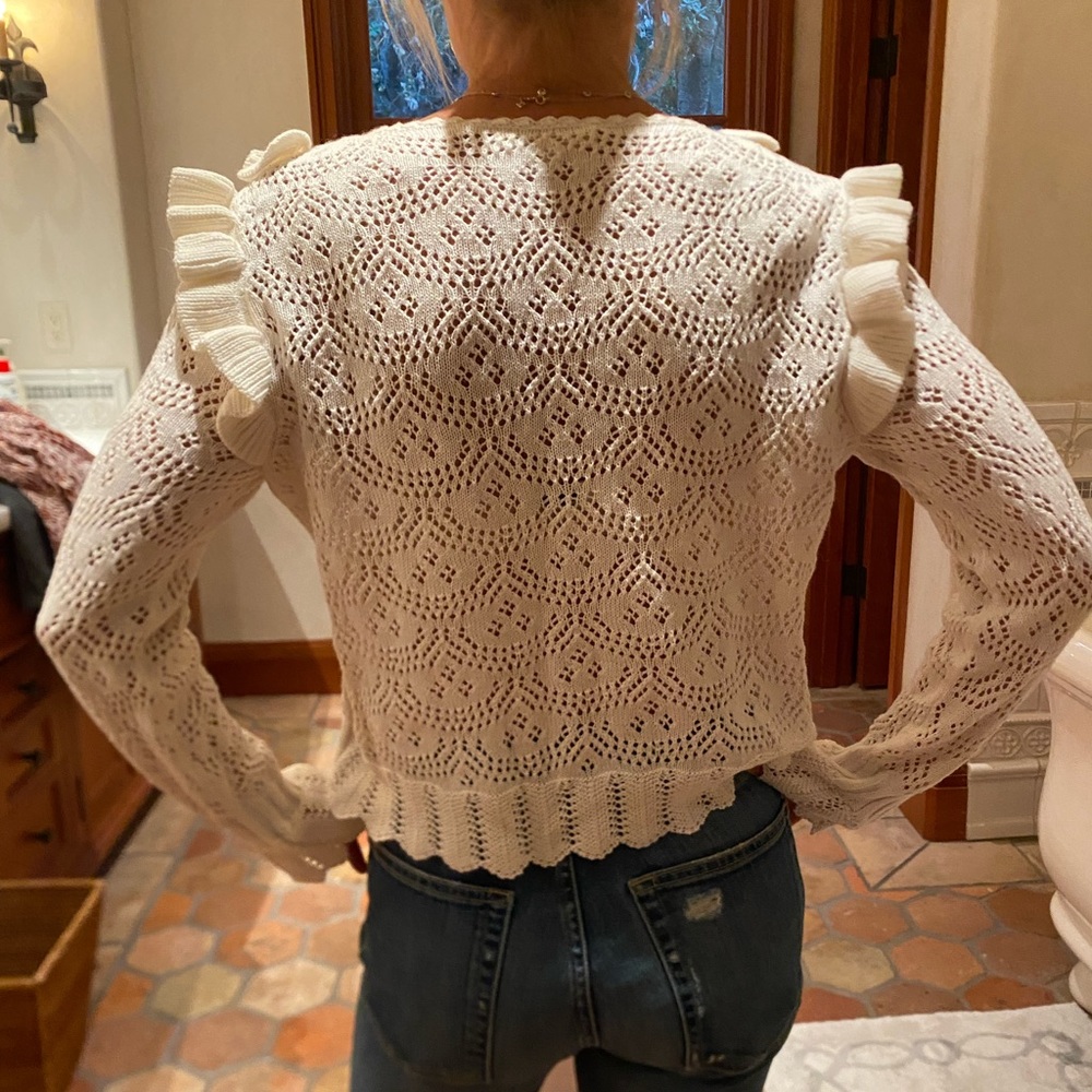 LoveShackFancy crochet ivory sweater size xs. - Picture 2 of 2